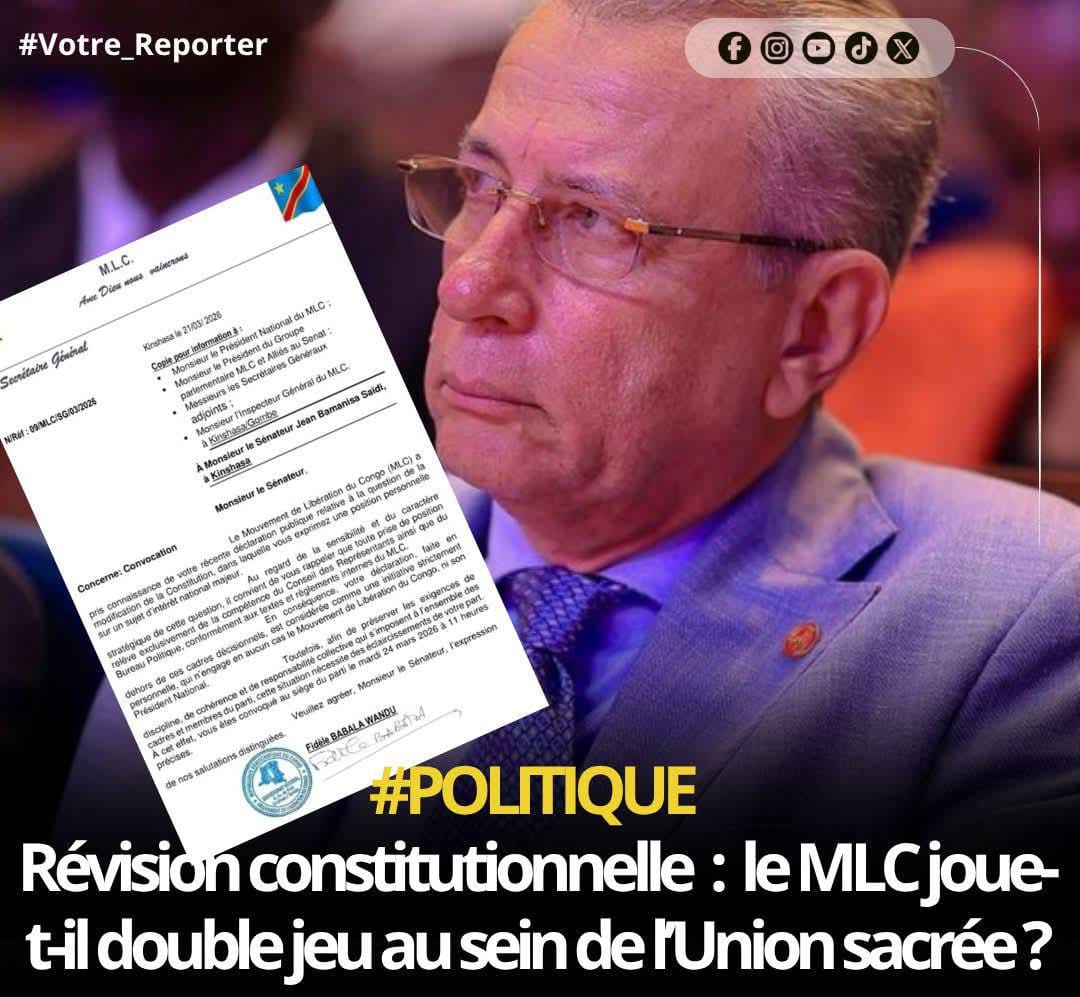 Convocation de Jean Bamanisa Saïdi : le MLC joue-t-il double jeu au sein de l’Union sacrée face à la Révision constitutionnelle