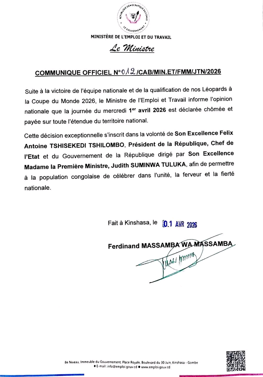 RDC : journée fériée décrétée après la qualification historique des léopards au Mondial 2026