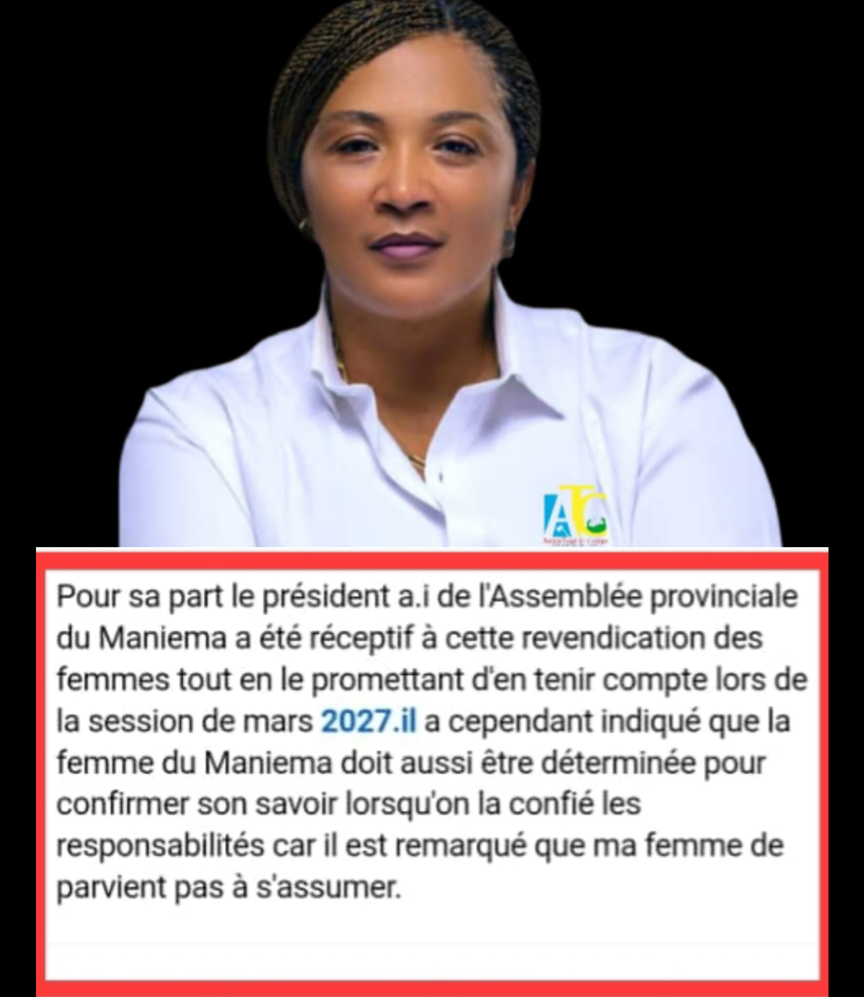 Maniema : Mireille Safalani recadre les propos sur la représentativité des femmes dans les postes de décision